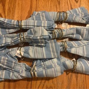 Crate&Barrel Blue and White Striped Cotton Napkins with Gold Napkin Rings